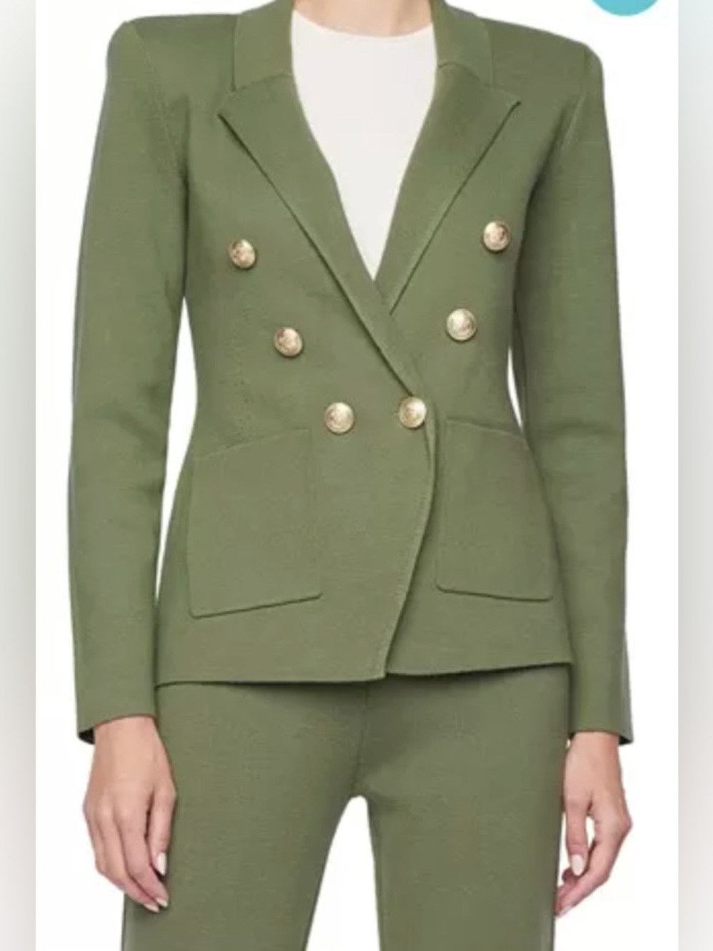 L'AGENCE Kenzie Knit Double-Breasted Blazer, Olive Color, Size Small - Picture 2 of 10
